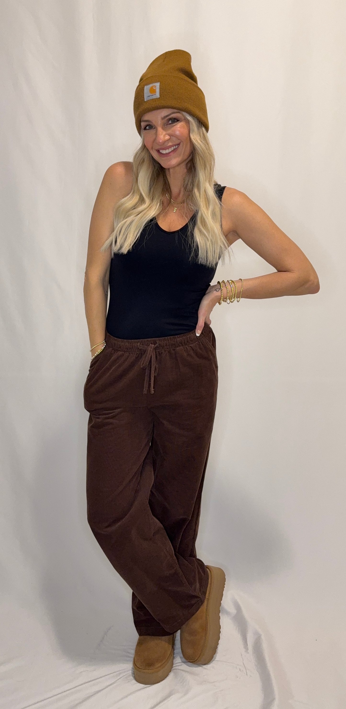 Elastic Waist Corduroy Long Pants