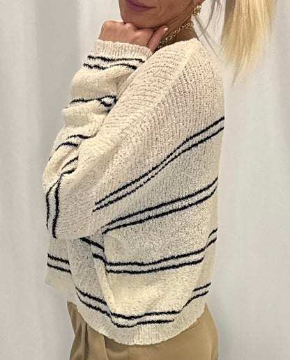 Knit Polyester Double Striped Long Sleeve Top