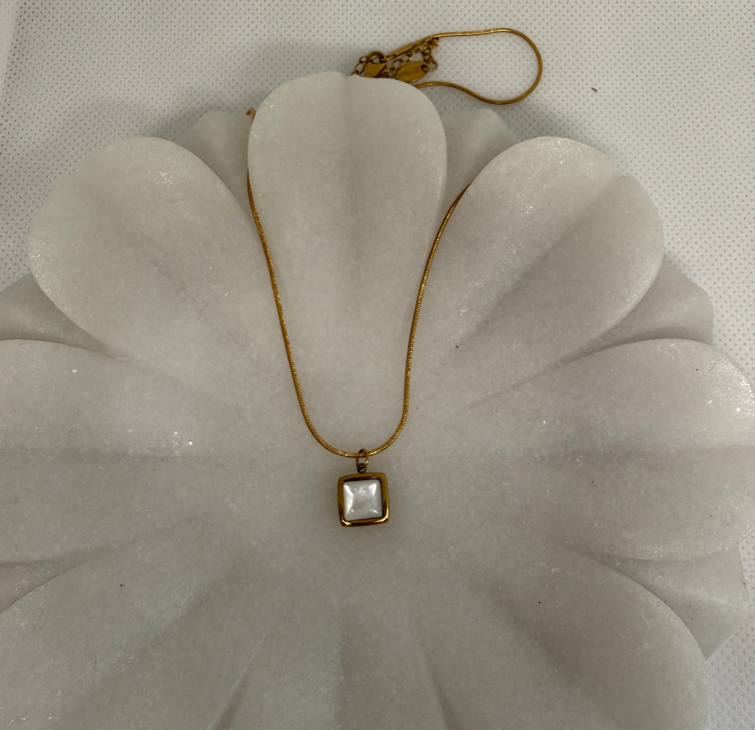 Berenice 18K Gold Non-Tarnish Square Shell Necklace