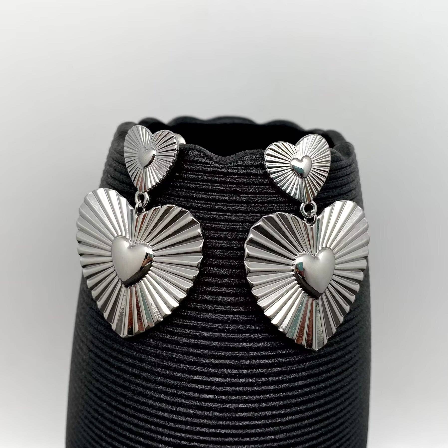S.Steel Ray Heart Dangle Earrings