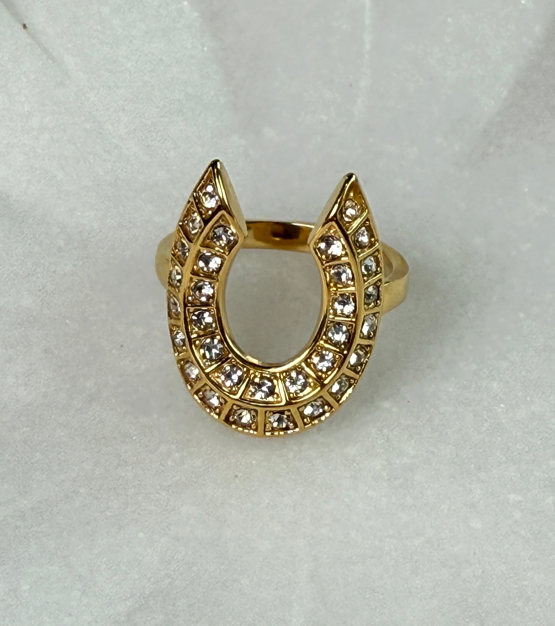 Maevric 18K Gold Non-Tarnish CZ Horseshoe Ring
