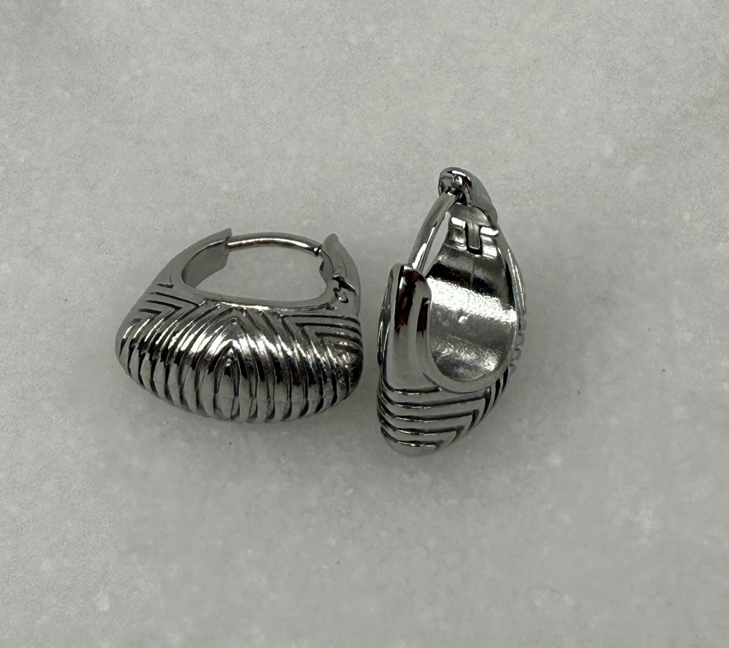 Prisme Non-Tarnish Stainless Steel Textured Hoop Earrings