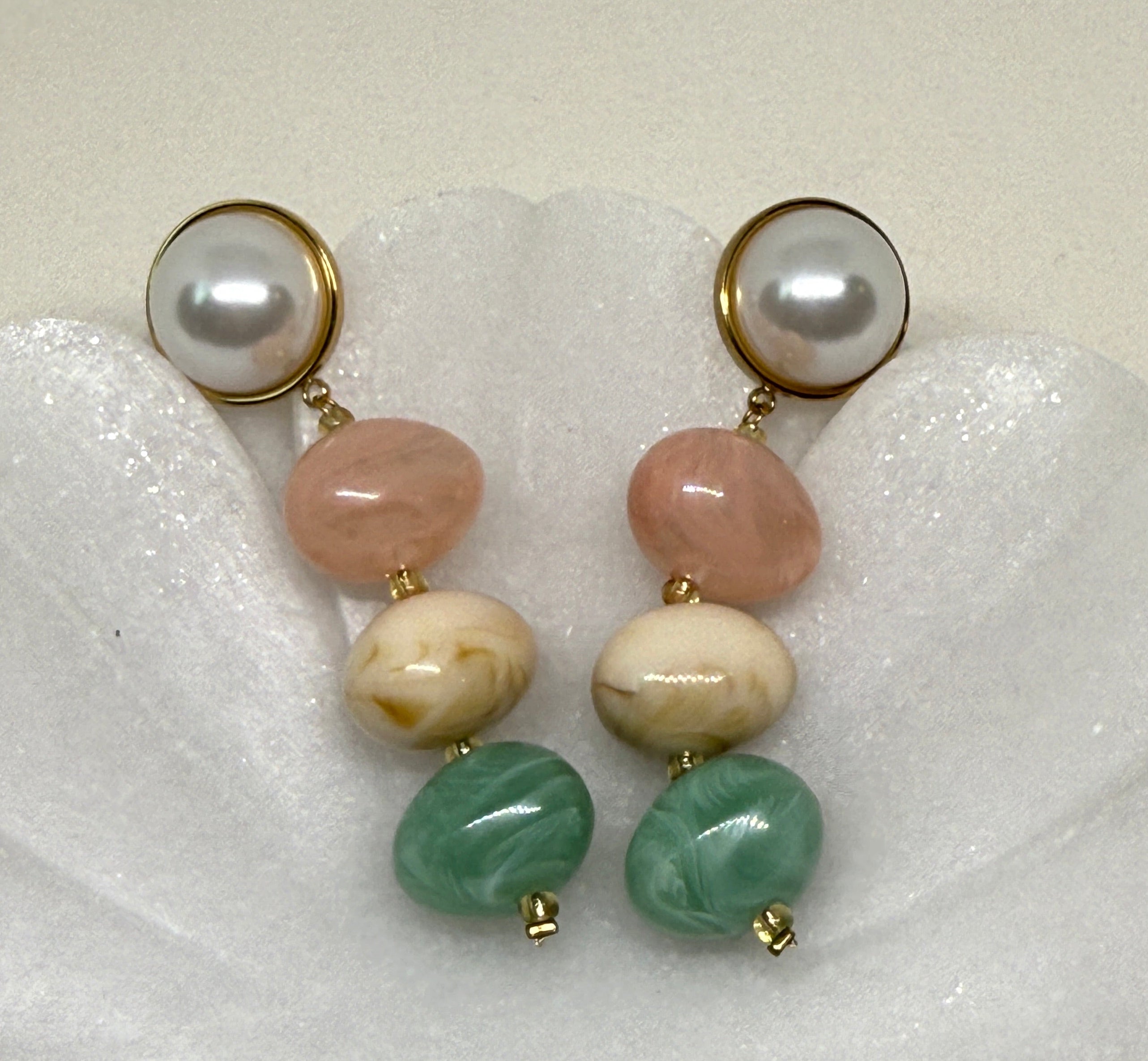 Alani 18K Gold Non-Tarnish Vintage Pastel Beaded Earring