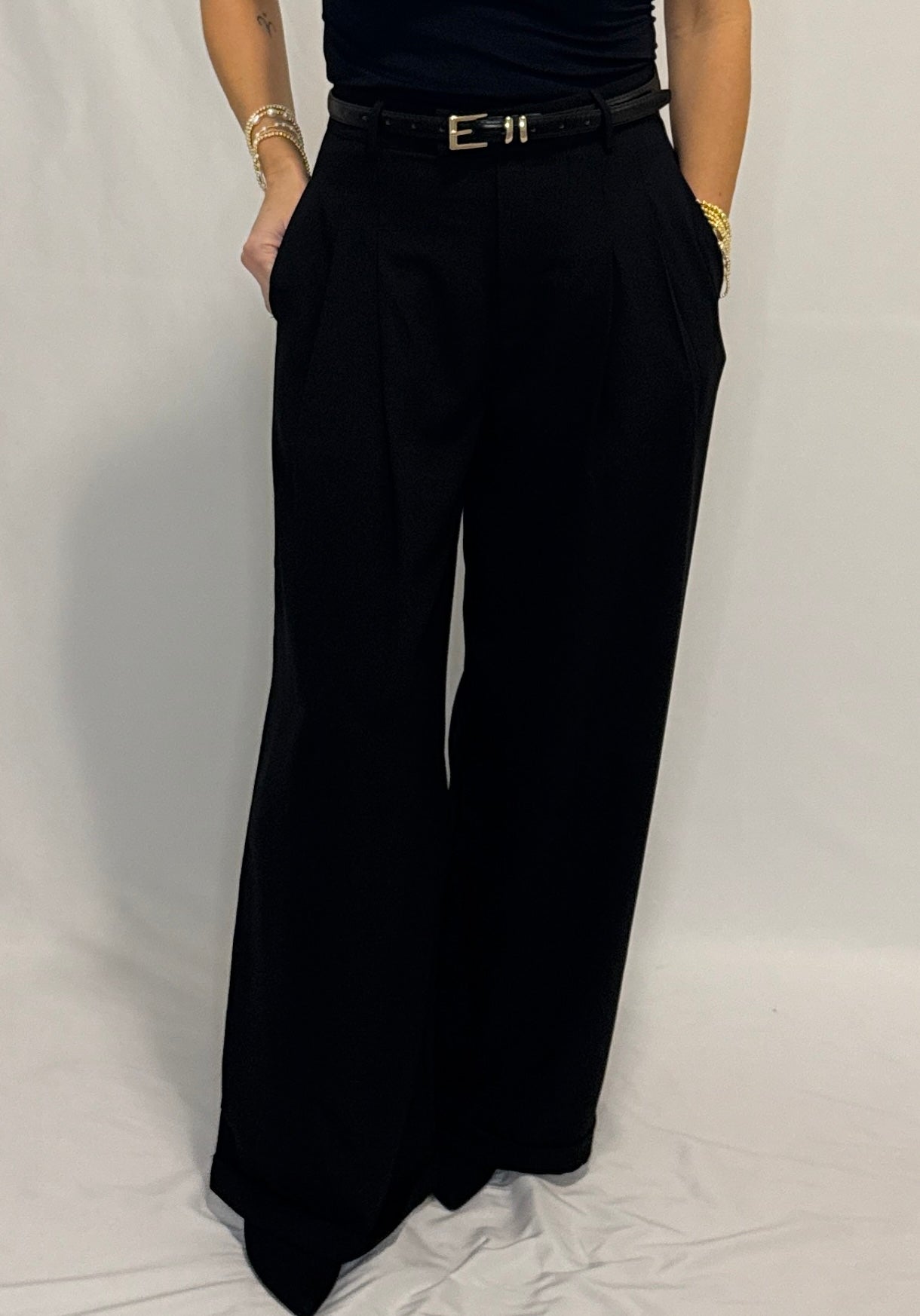 High-Waisted Pleated Wide Leg Trousers