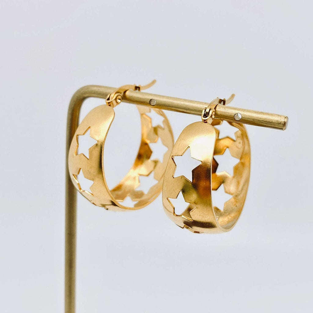 Hollow Stars Gold Plated Stainless Steel Hoop Earrings