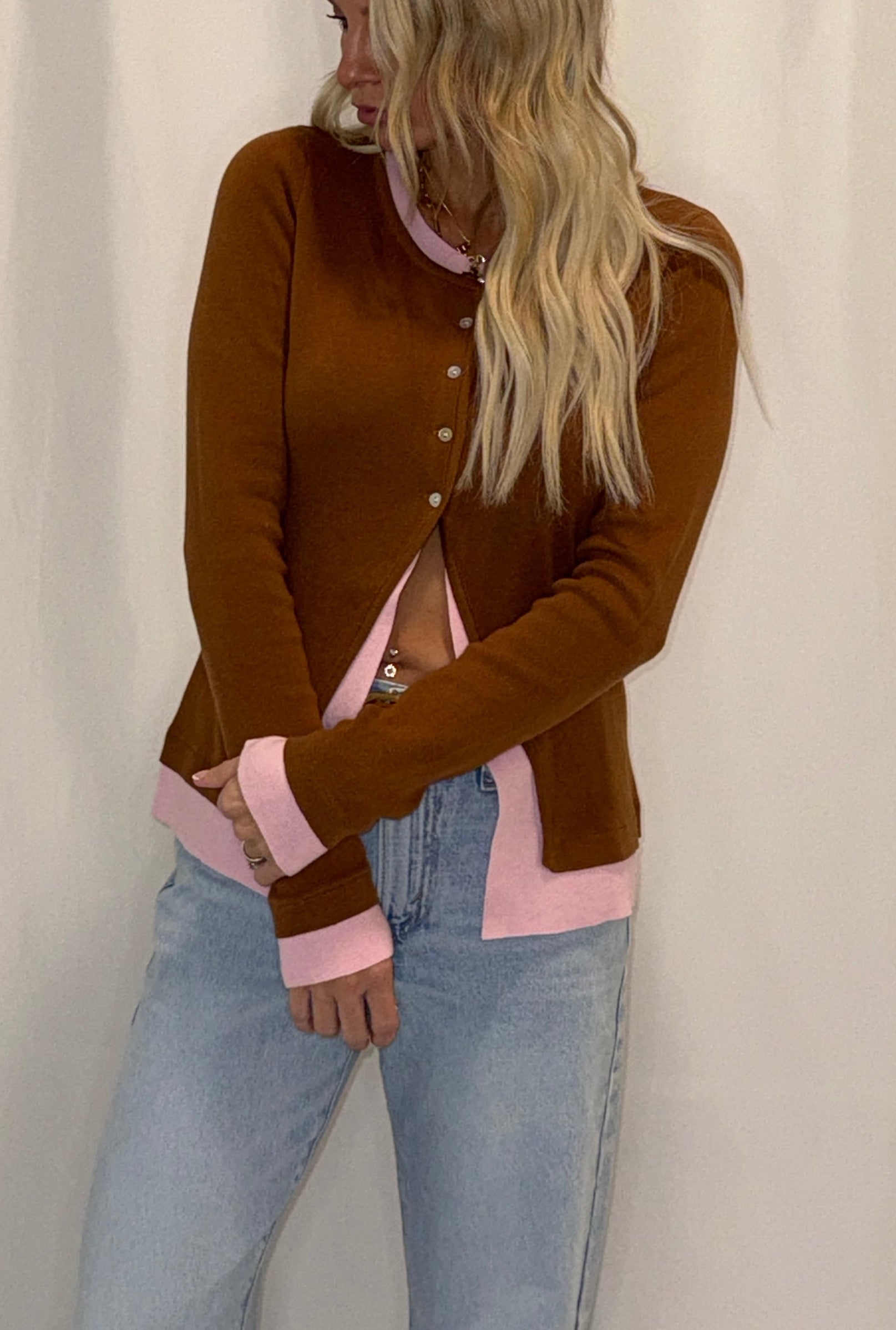 Caramel Rose Contrast Cardigan