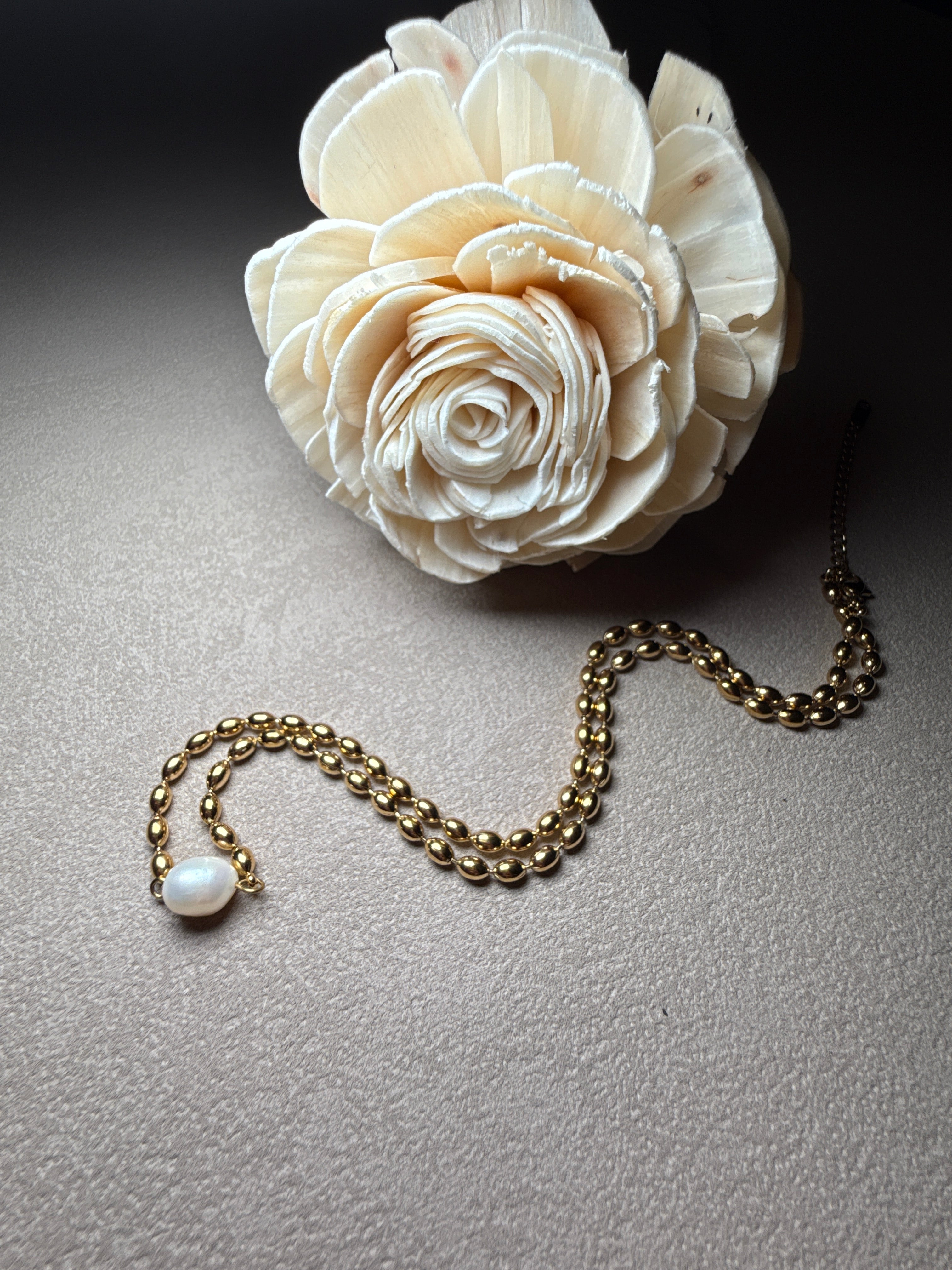Vigne 18K Gold Non-Tarnish Pearl Ball Chain Necklace