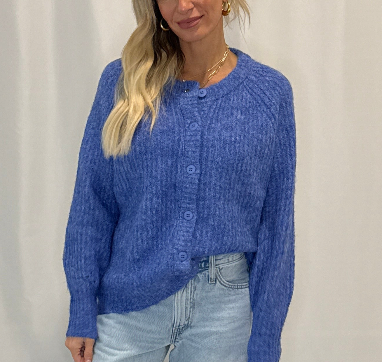 Knit Polyester Nylon Sweater Crew Neck Cardigan