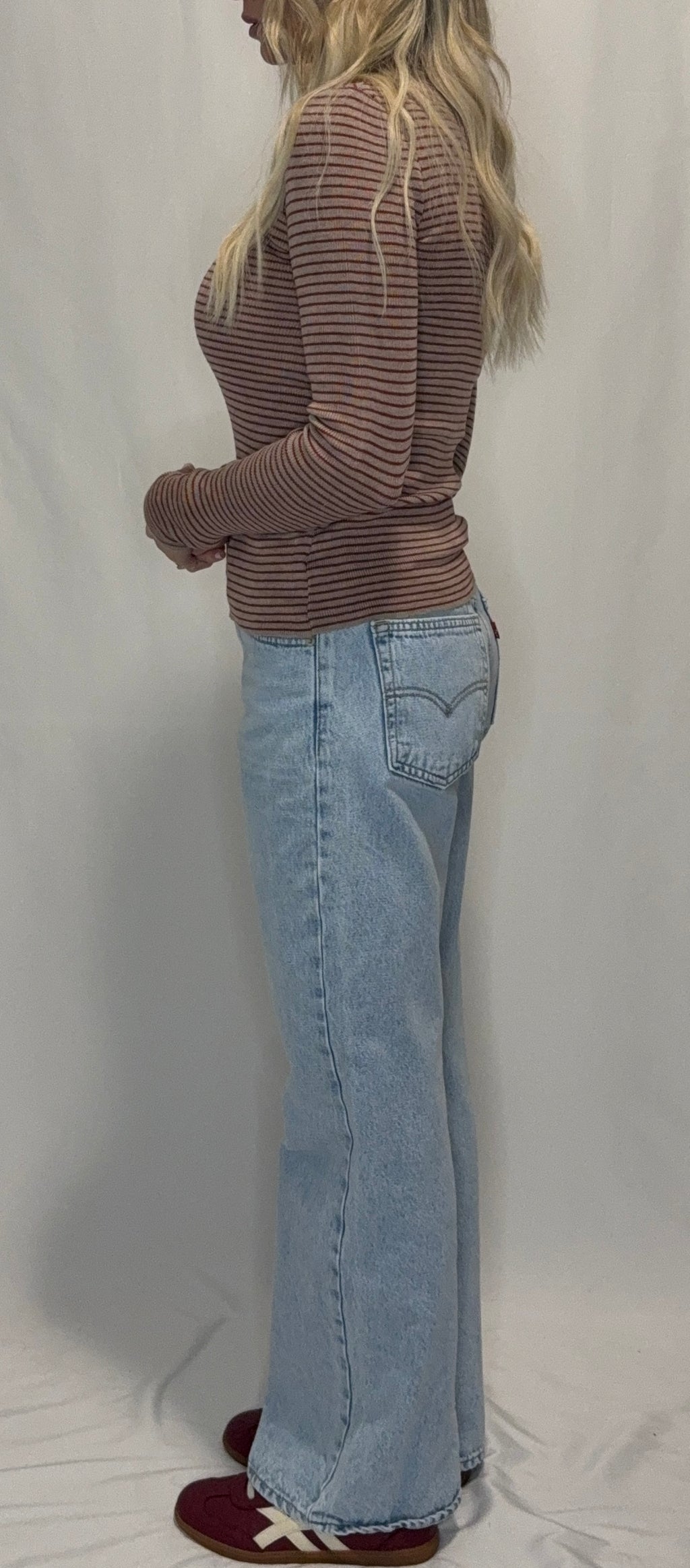 Striped Mock Neck Long Sleeve Top