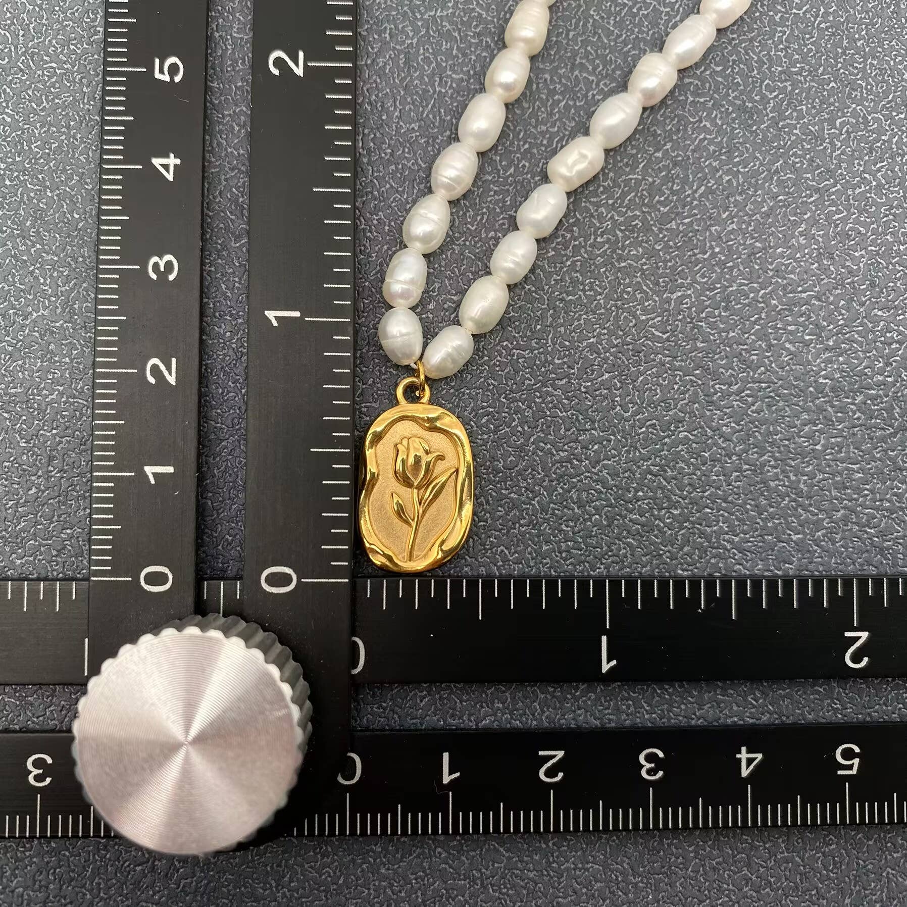 18K Gold Plated SS Flower Charm Pearl Beaded Necklace