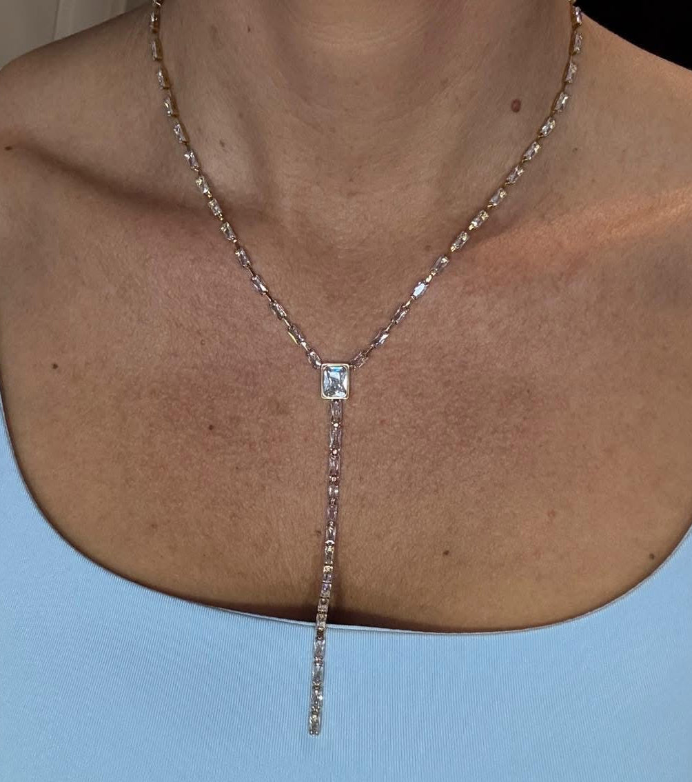 Cieline 18K Gold Non-Tarnish CZ Lariat Necklace