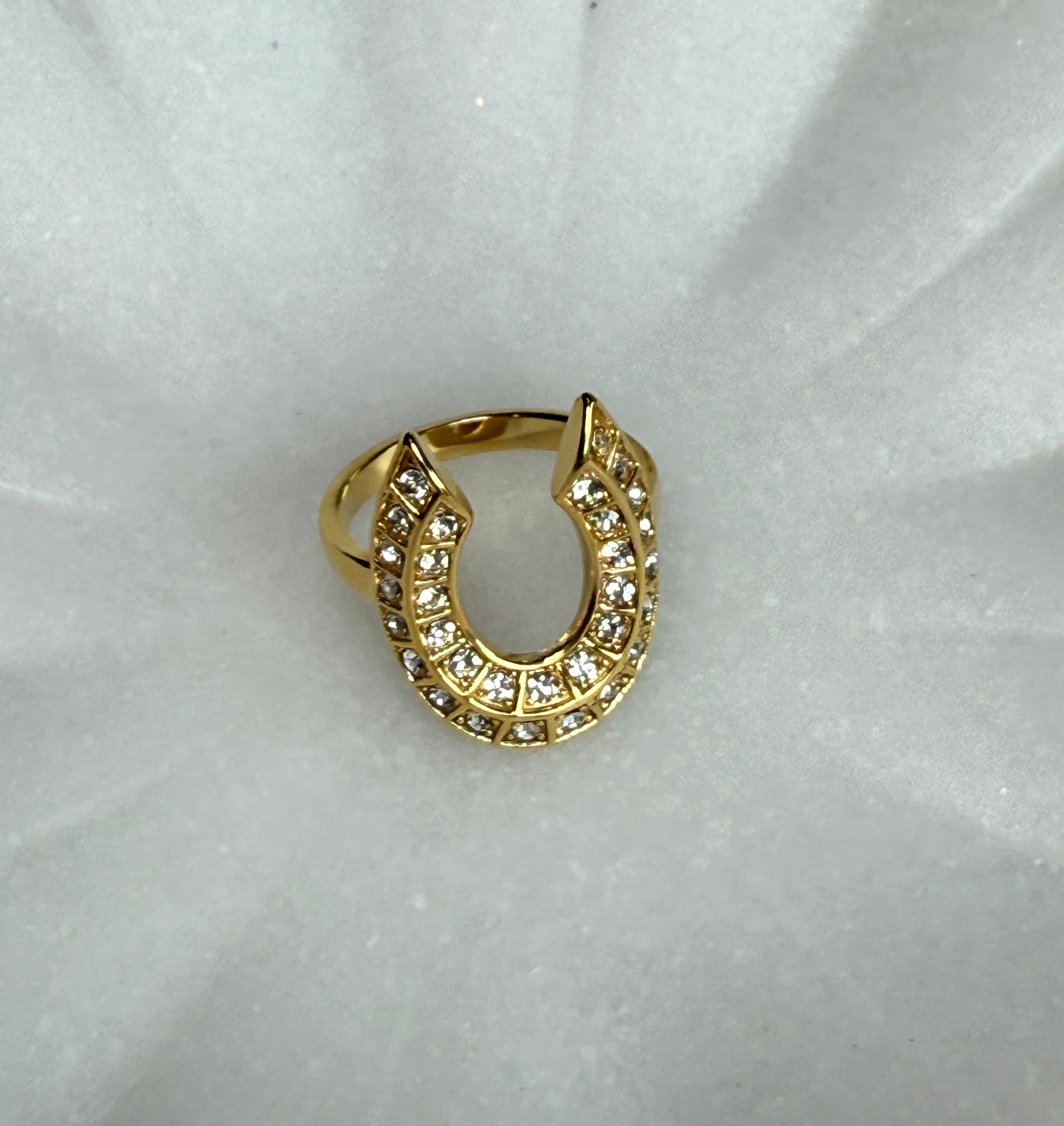 Maevric 18K Gold Non-Tarnish CZ Horseshoe Ring