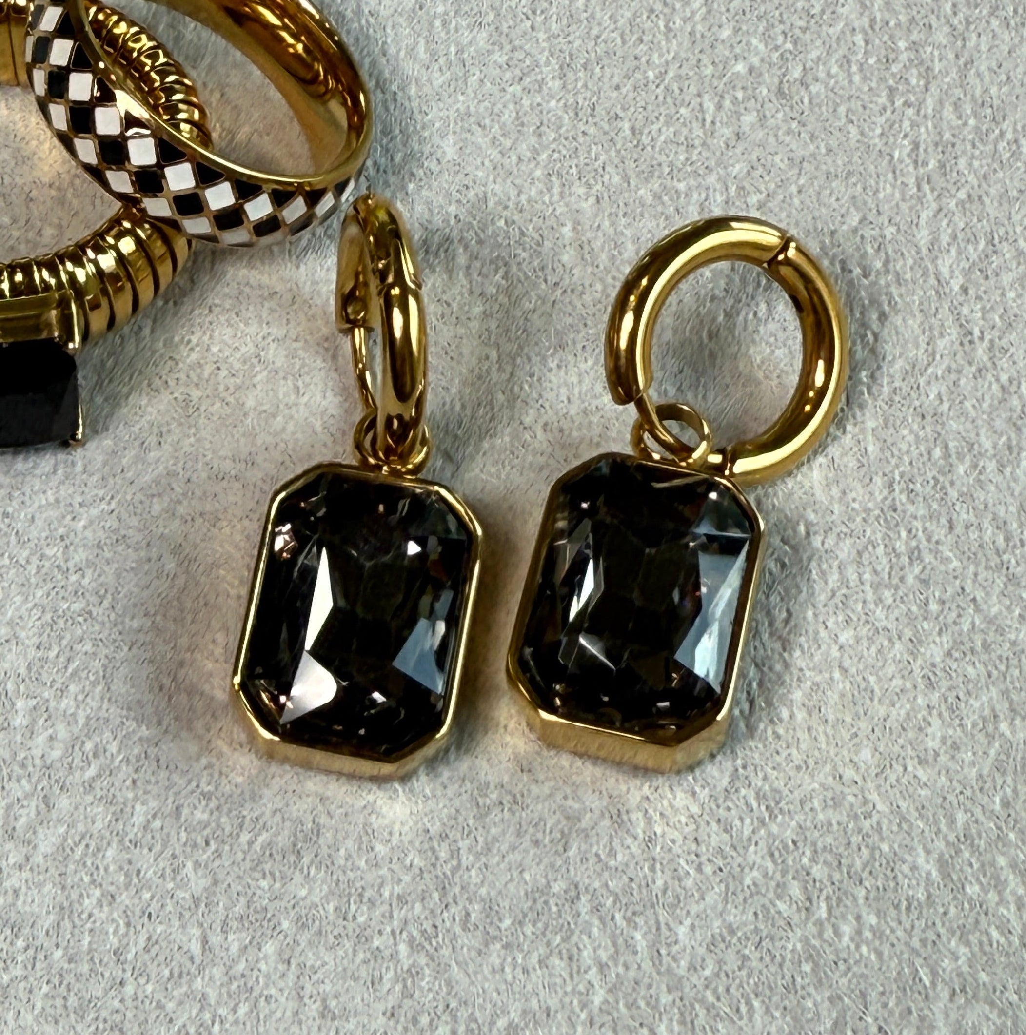 Square Zircon 18K Gold Plated S.Steel Huggie Earrings
