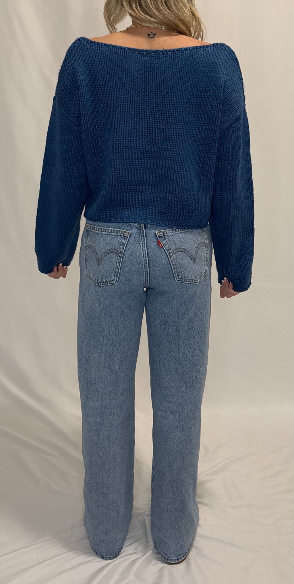LONG SLEEVE BOAT NECK BOXY SWEATER TOP