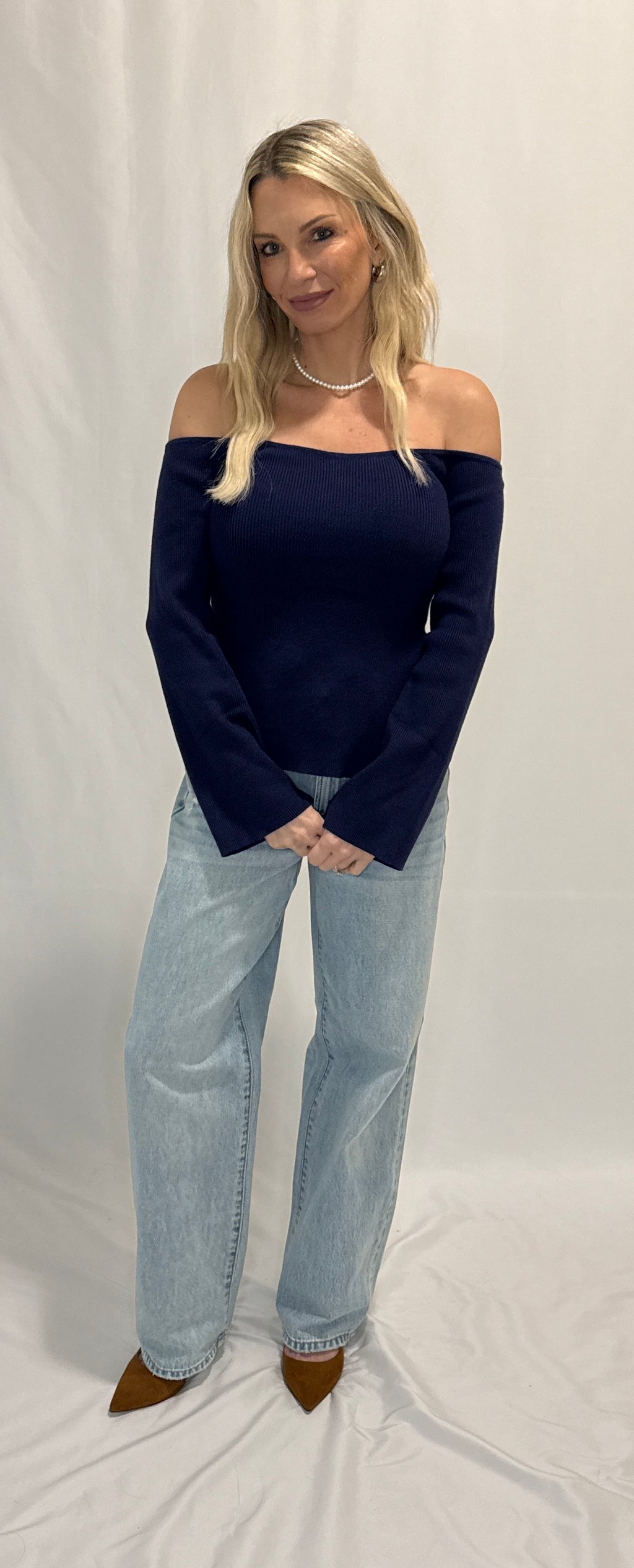 SIDE SLIT OFF SHOULDER SWEATER TOP