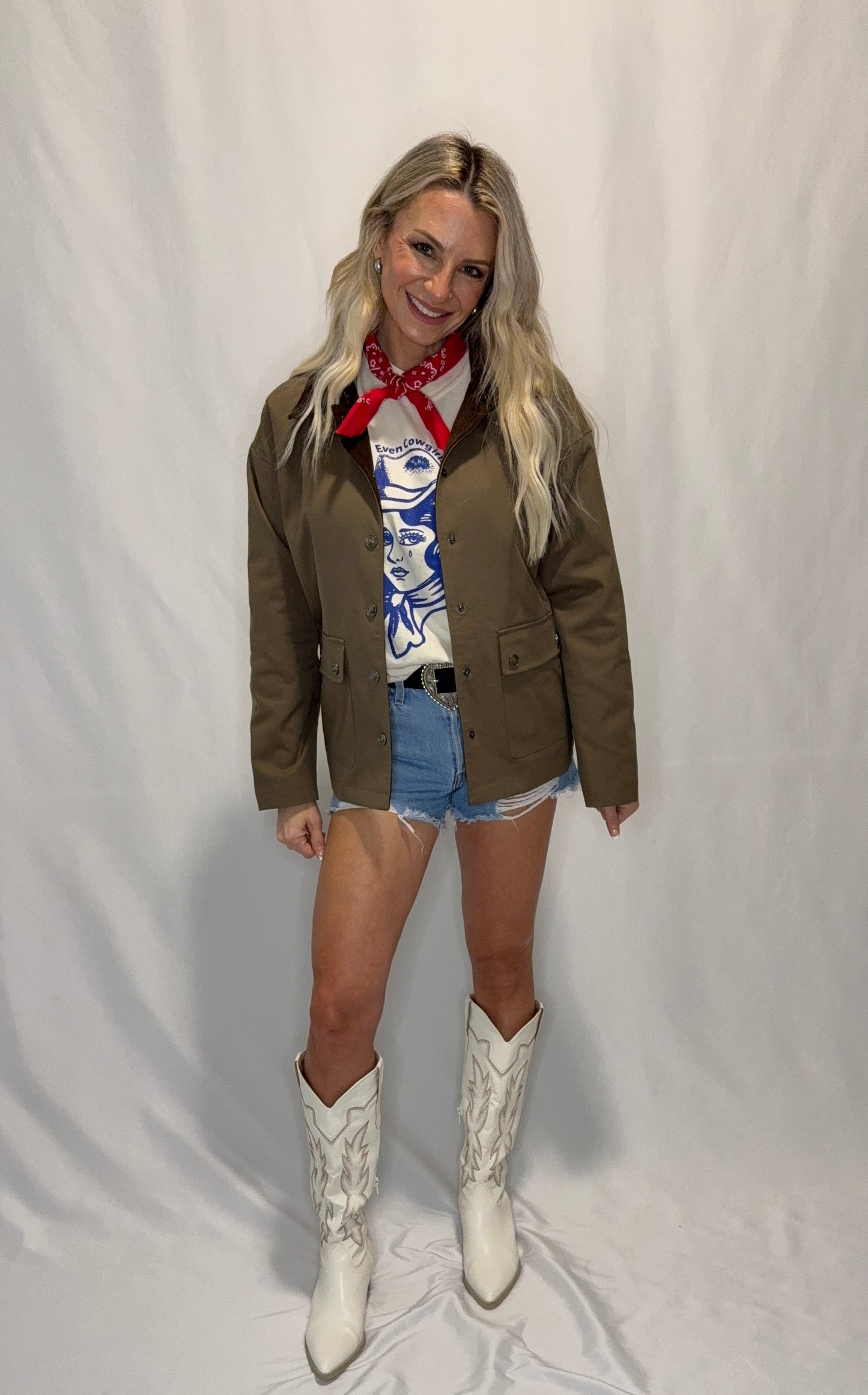 Barn Jacket with Corduroy Collar and Snap Pockets