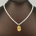 18K Gold Plated SS Flower Charm Pearl Beaded Necklace