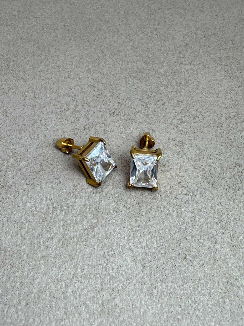Avenn 18K Gold Non-Tarnish Rectangle CZ Flat Back Earrings