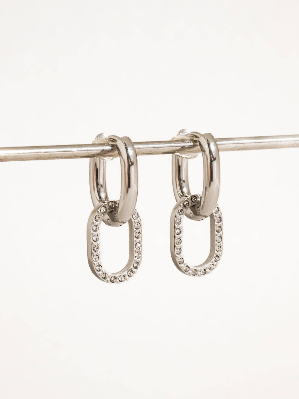 Serenelle 18K Gold Non-Tarnish CZ Oval Link Drop Earrings