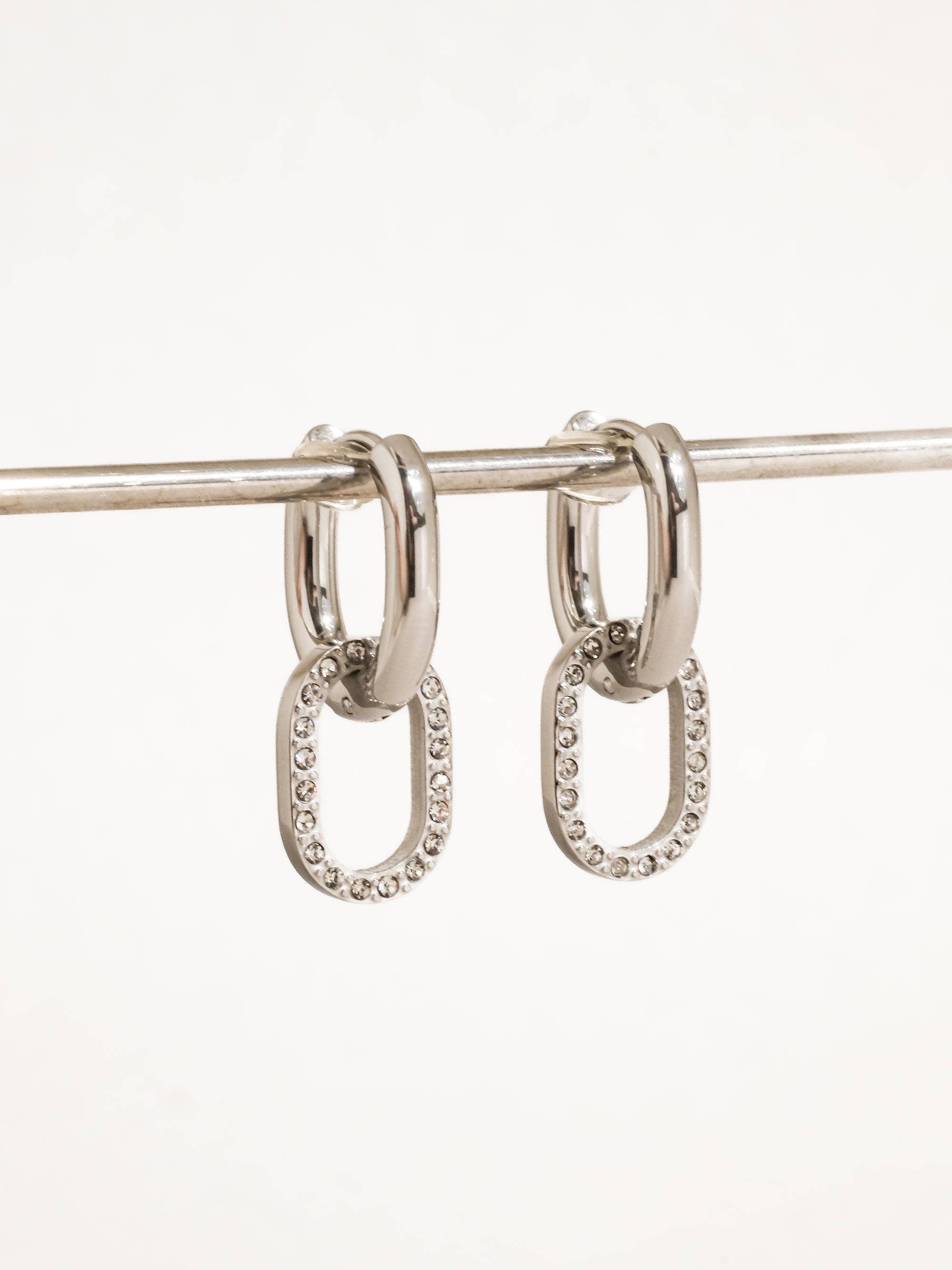 Serenelle 18K Gold Non-Tarnish CZ Oval Link Drop Earrings