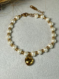 Heart Pendant Pearl Beaded Bracelet