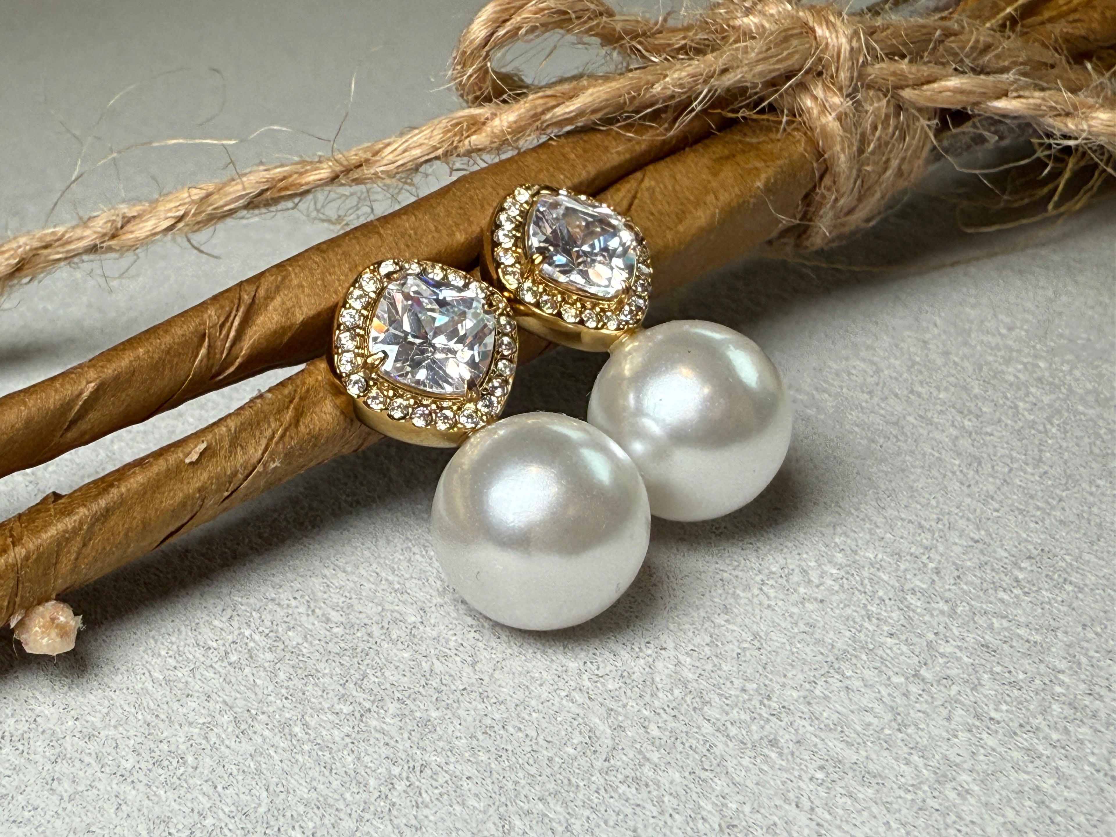 Pearl & Zircon inlaid 18K Gold Plated Earrings