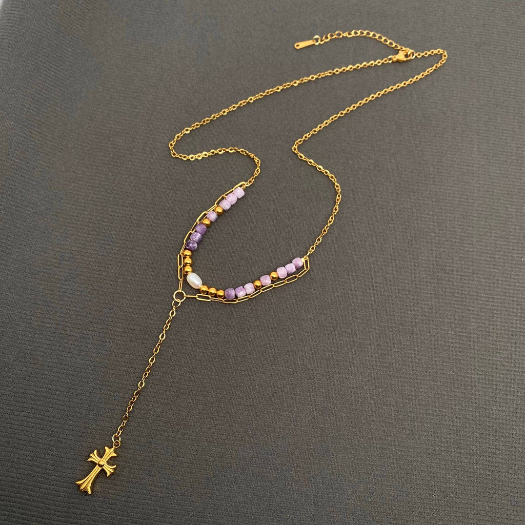 Cross 18K Gold Plated S.Steel Y-neck Necklace
