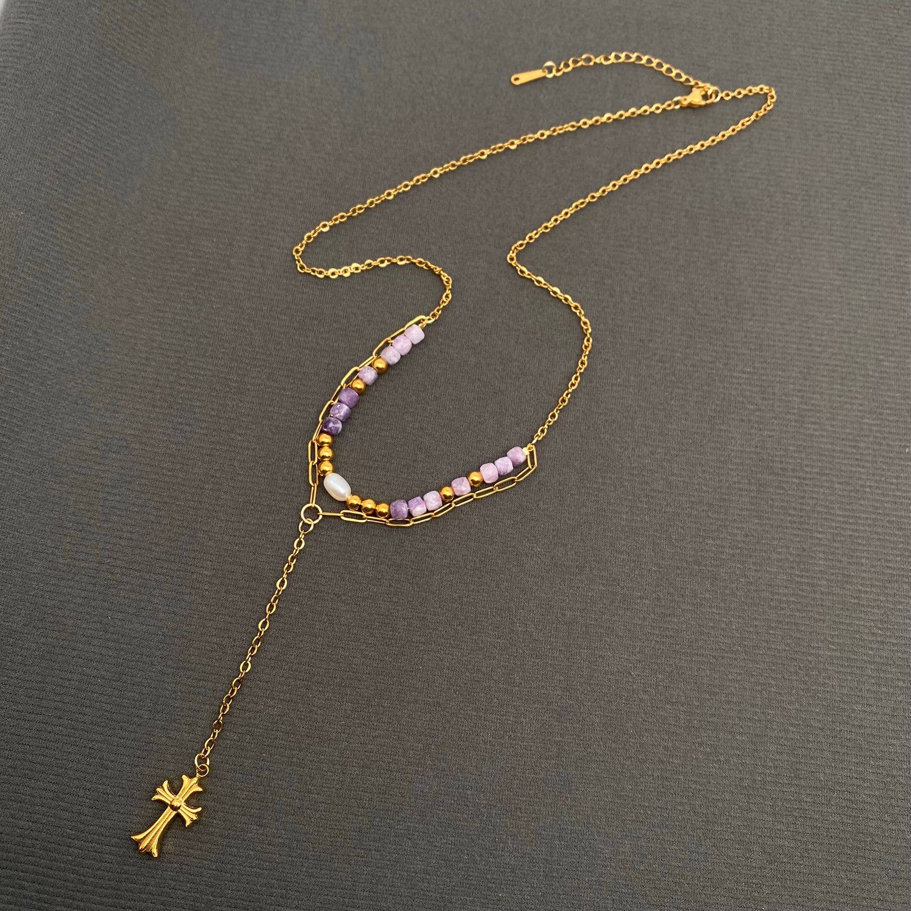 Cross 18K Gold Plated S.Steel Y-neck Necklace