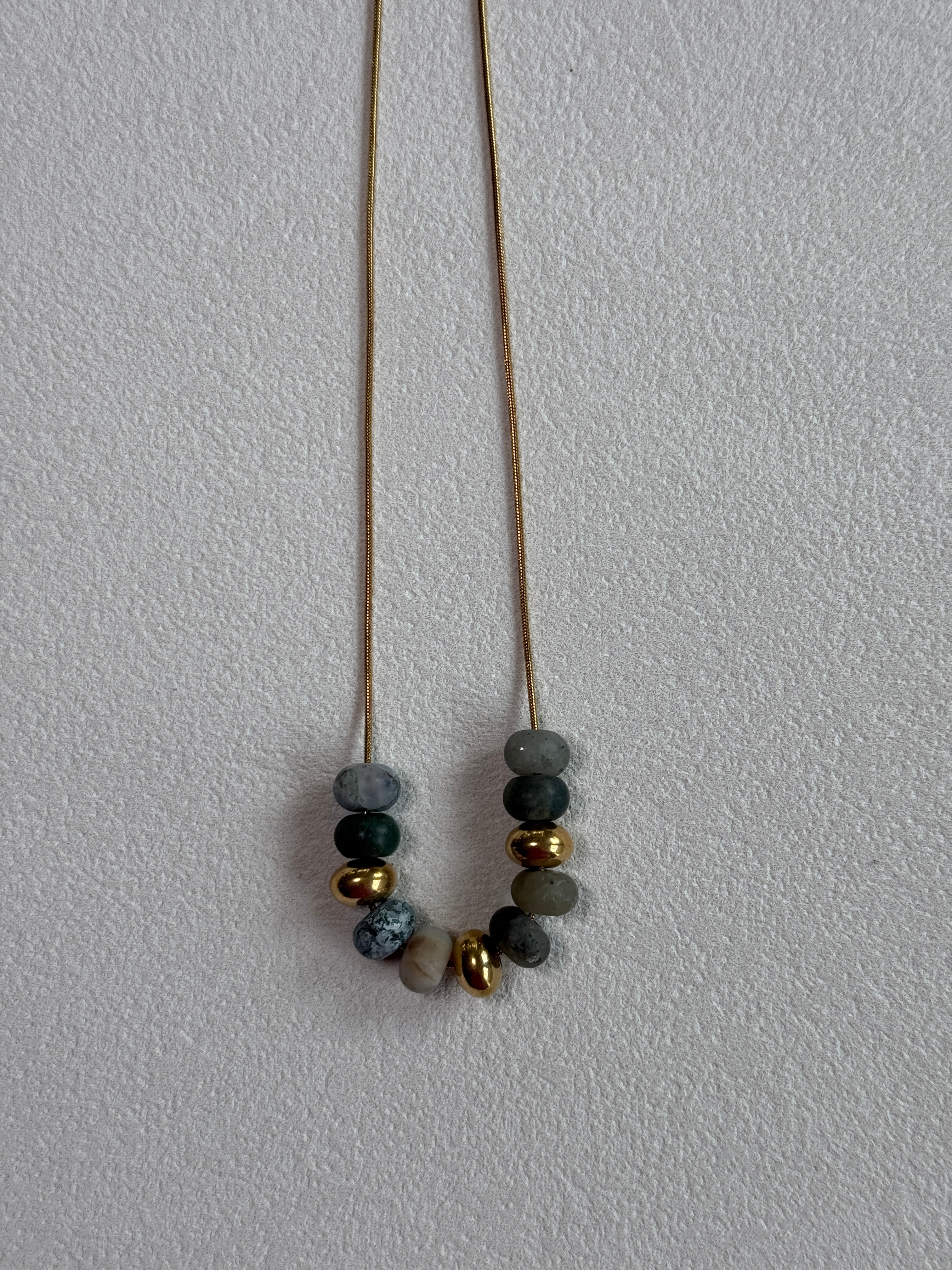 Natural Stone Beaded Charm 18K Gold Plated Necklace