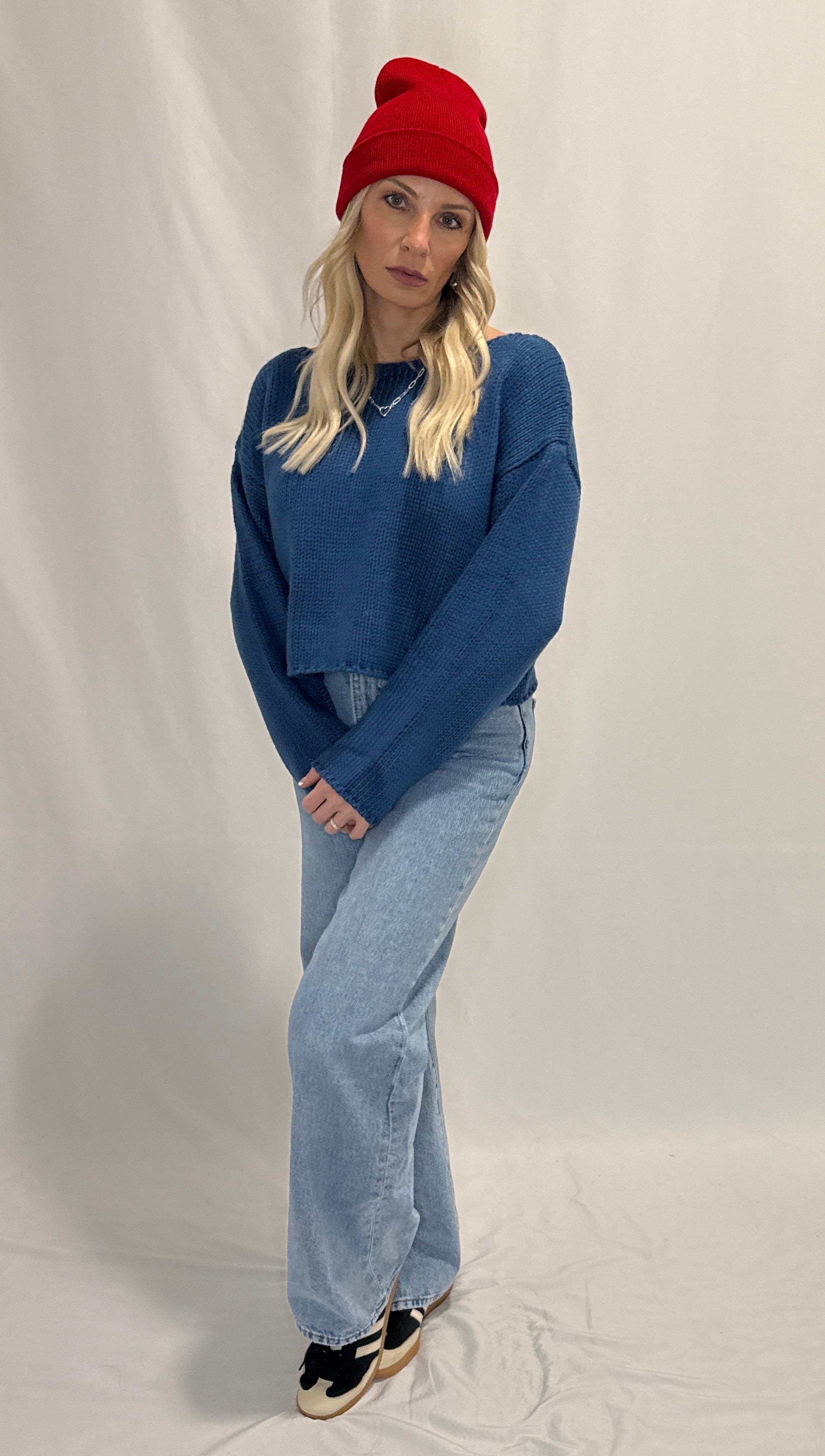 LONG SLEEVE BOAT NECK BOXY SWEATER TOP