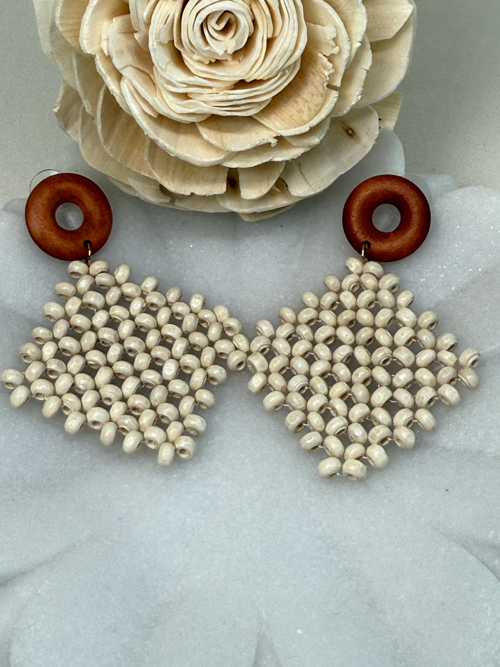 Boho Wood Bead Woven Earrings