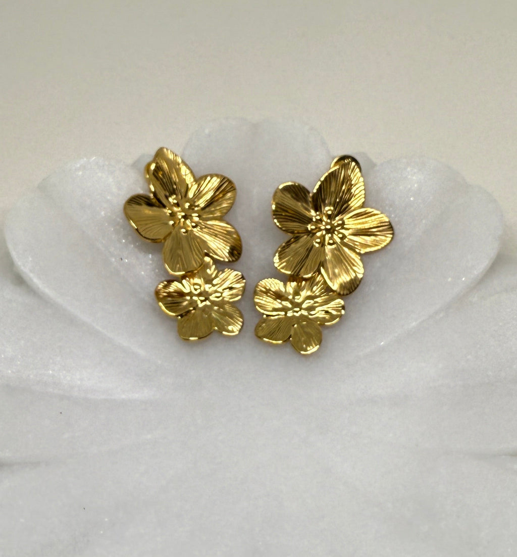 Ivy 18K Gold Statement Stacked Flower Earring