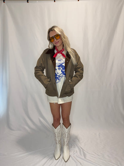 Barn Jacket with Corduroy Collar and Snap Pockets