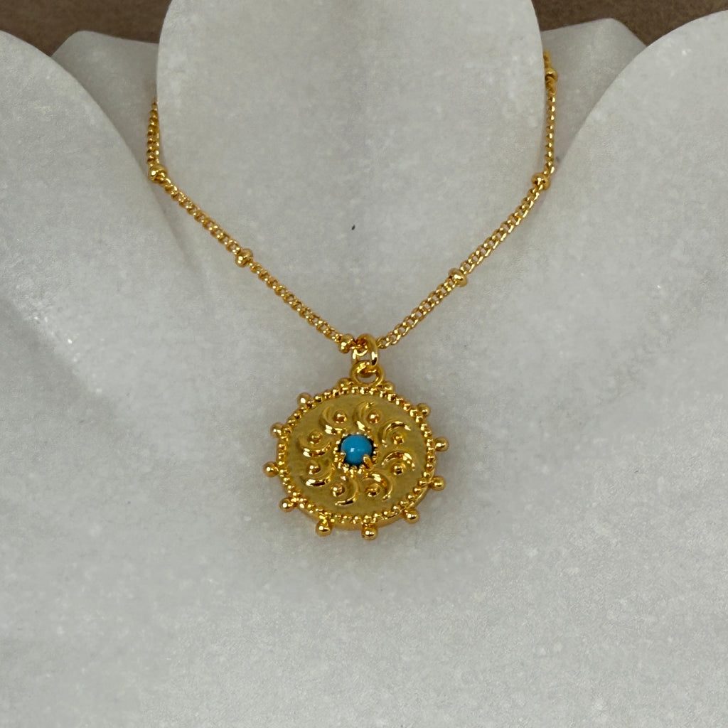 Stassie 18K Gold Turquoise Stone Sun Necklace