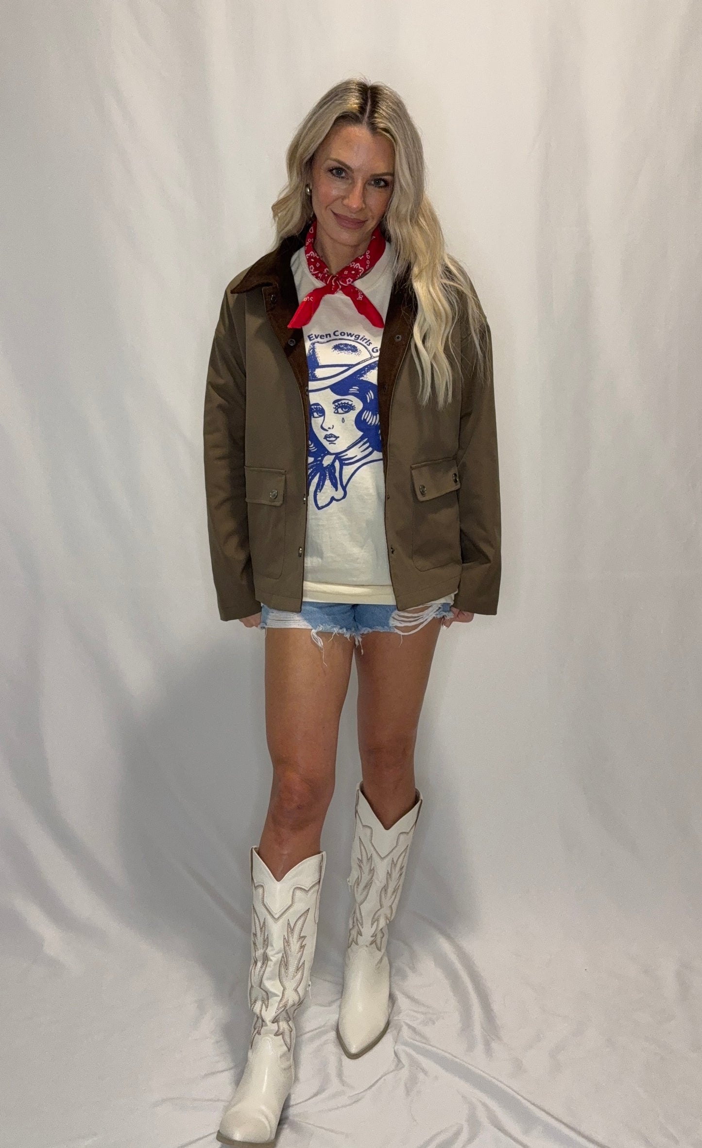 Barn Jacket with Corduroy Collar and Snap Pockets