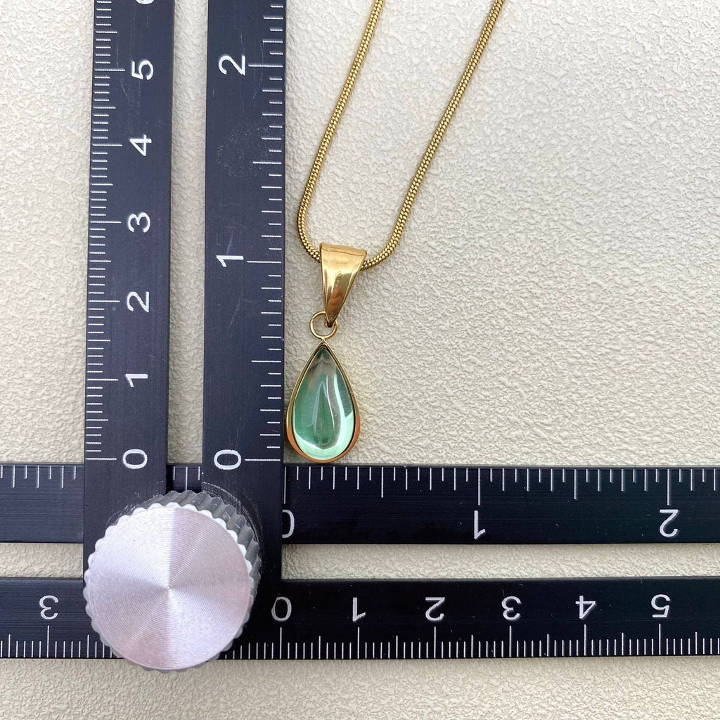 Teardrop Glass Charm 18K Gold Plated SS Necklace (Two Colors)