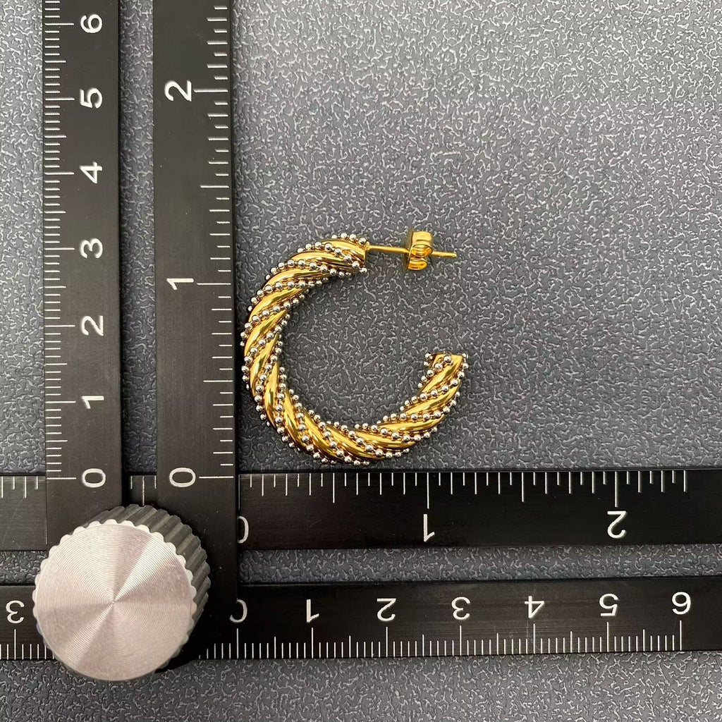 Steel Ball 18K Gold Plated Twist Hoop Earrings
