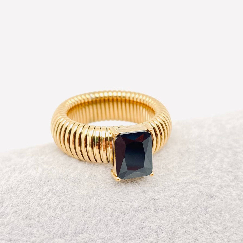 Zircon 18K Gold Plated Stainless Steel Striped Ring