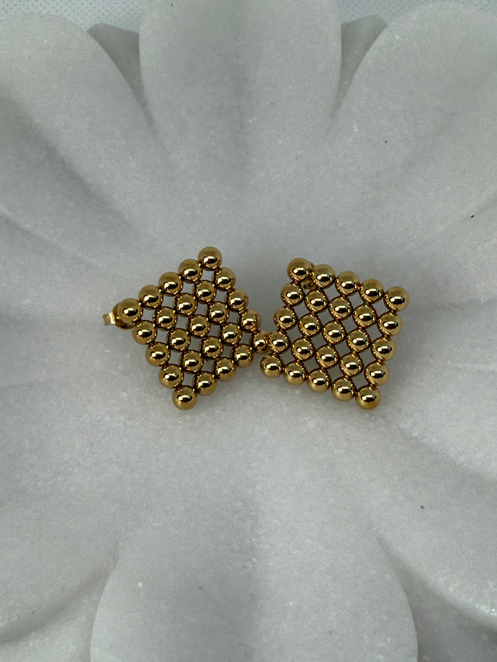 Therese 18K Gold Non-Tarnish Beaded Square Earrings