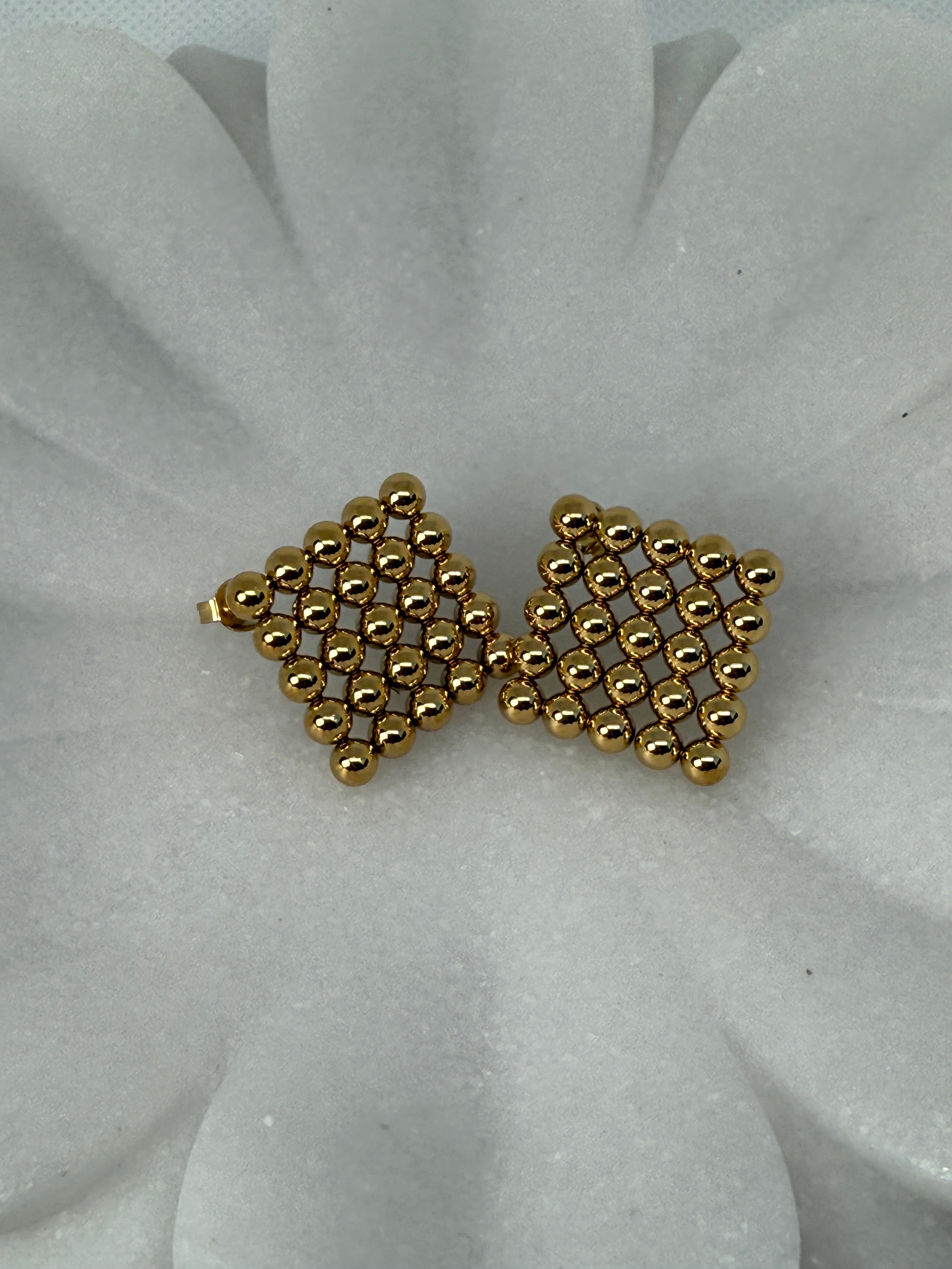Therese 18K Gold Non-Tarnish Beaded Square Earrings