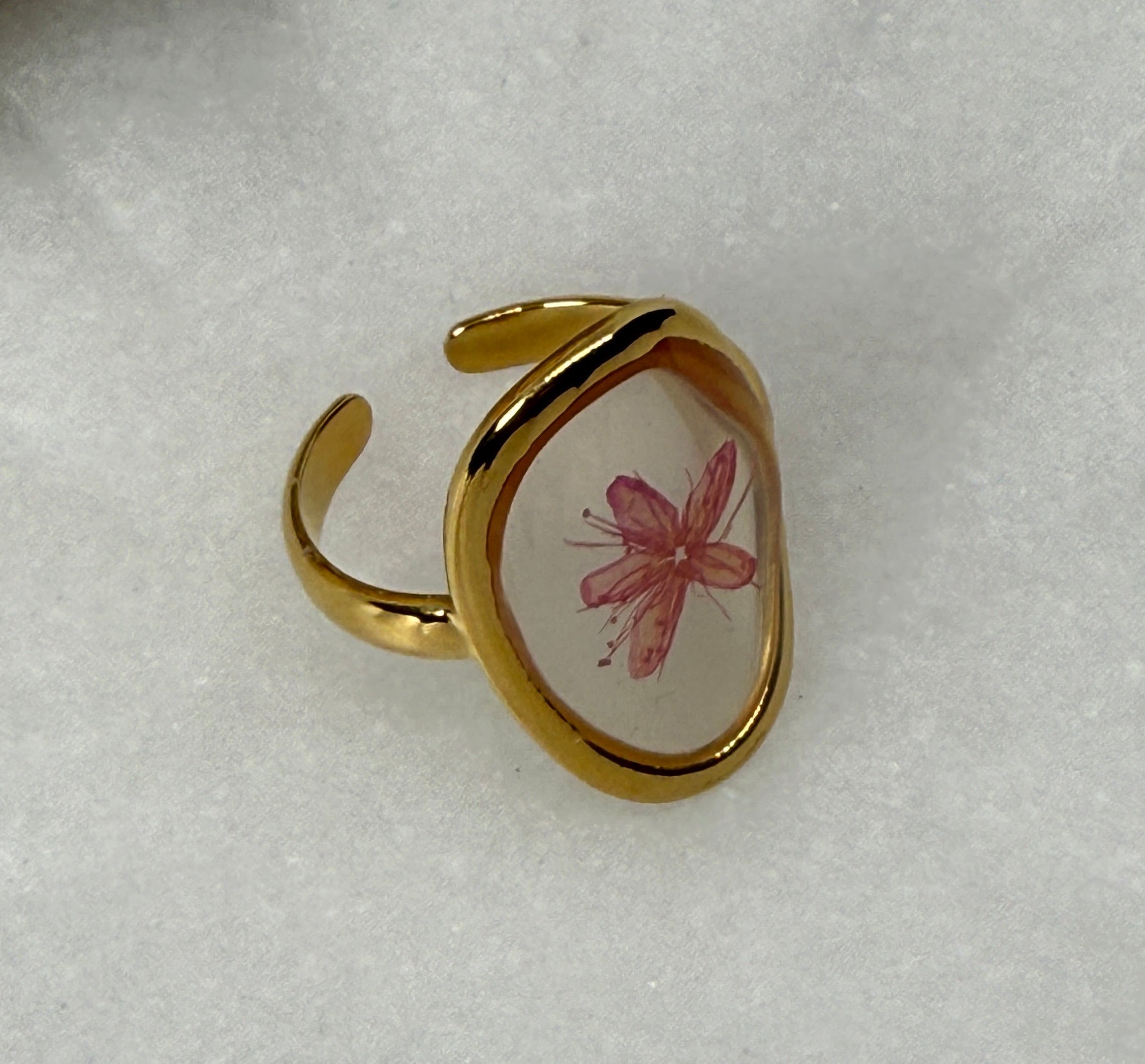 Flint 18K Gold Non-Tarnish Pink Floral Statement Ring