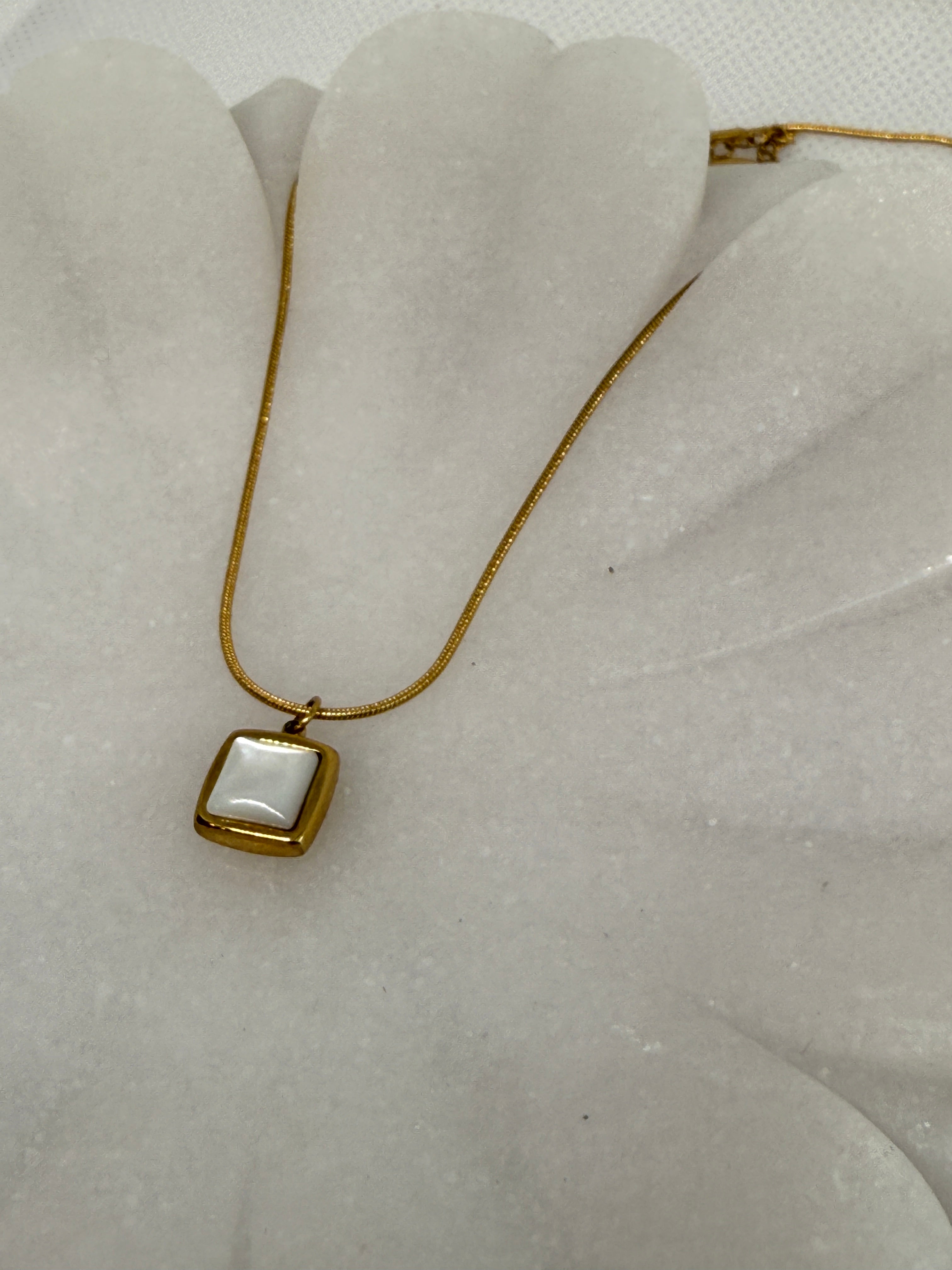 Berenice 18K Gold Non-Tarnish Square Shell Necklace
