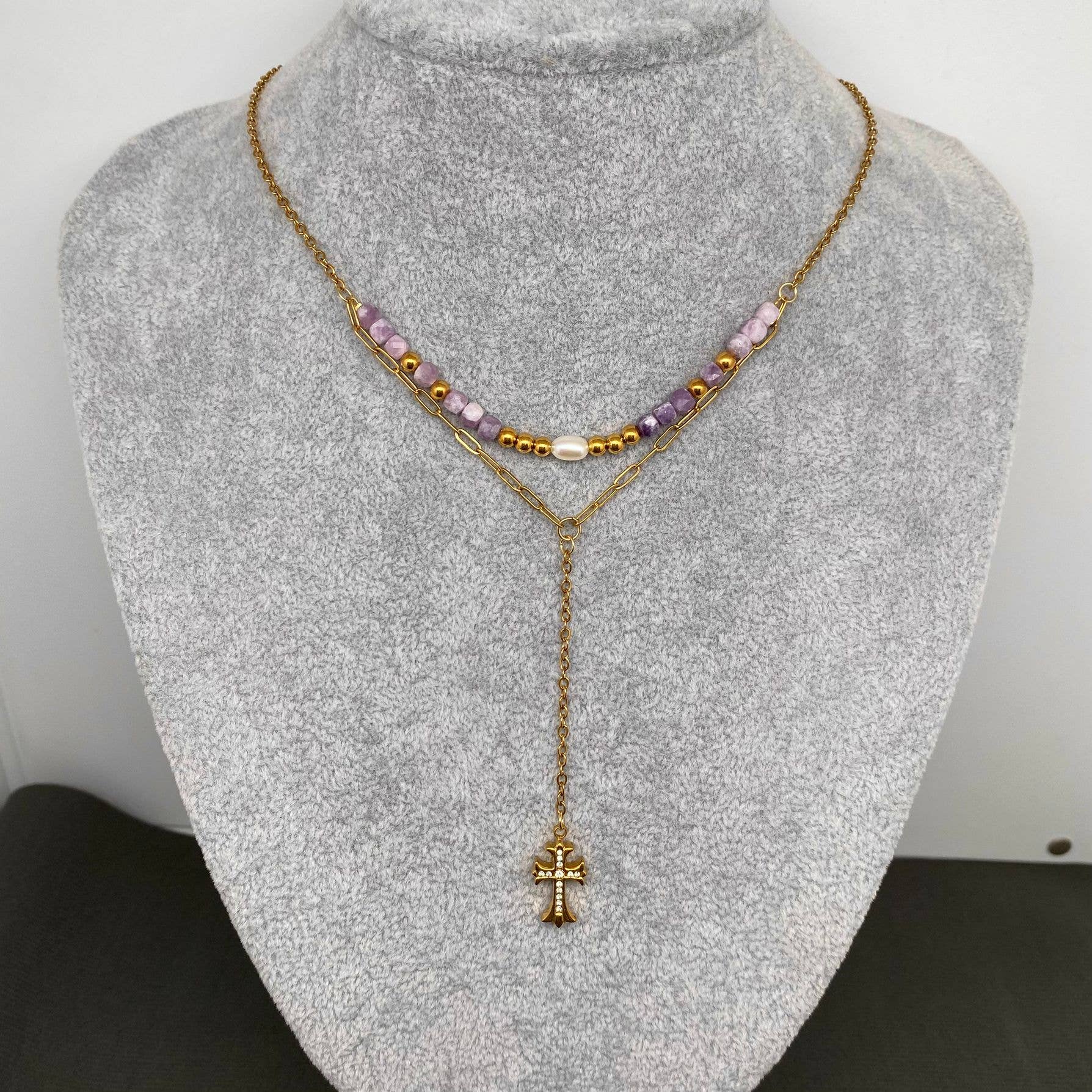 Cross 18K Gold Plated S.Steel Y-neck Necklace