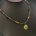 18K Golden SS Sun Charm Stone Beaded Necklace