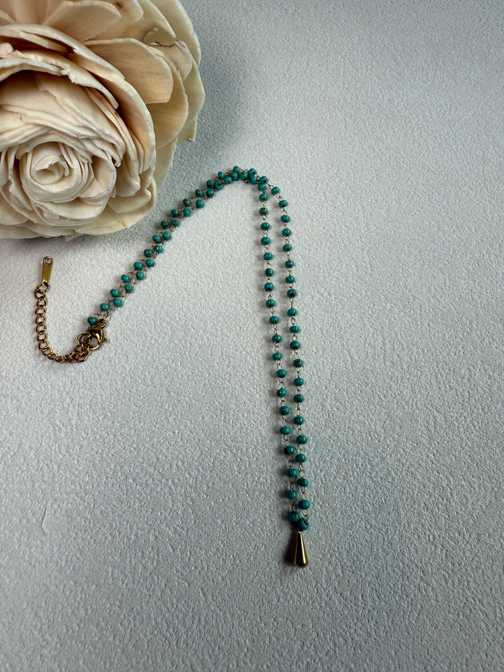 18K Golden Drop Charm Seed Beads Chain Necklace