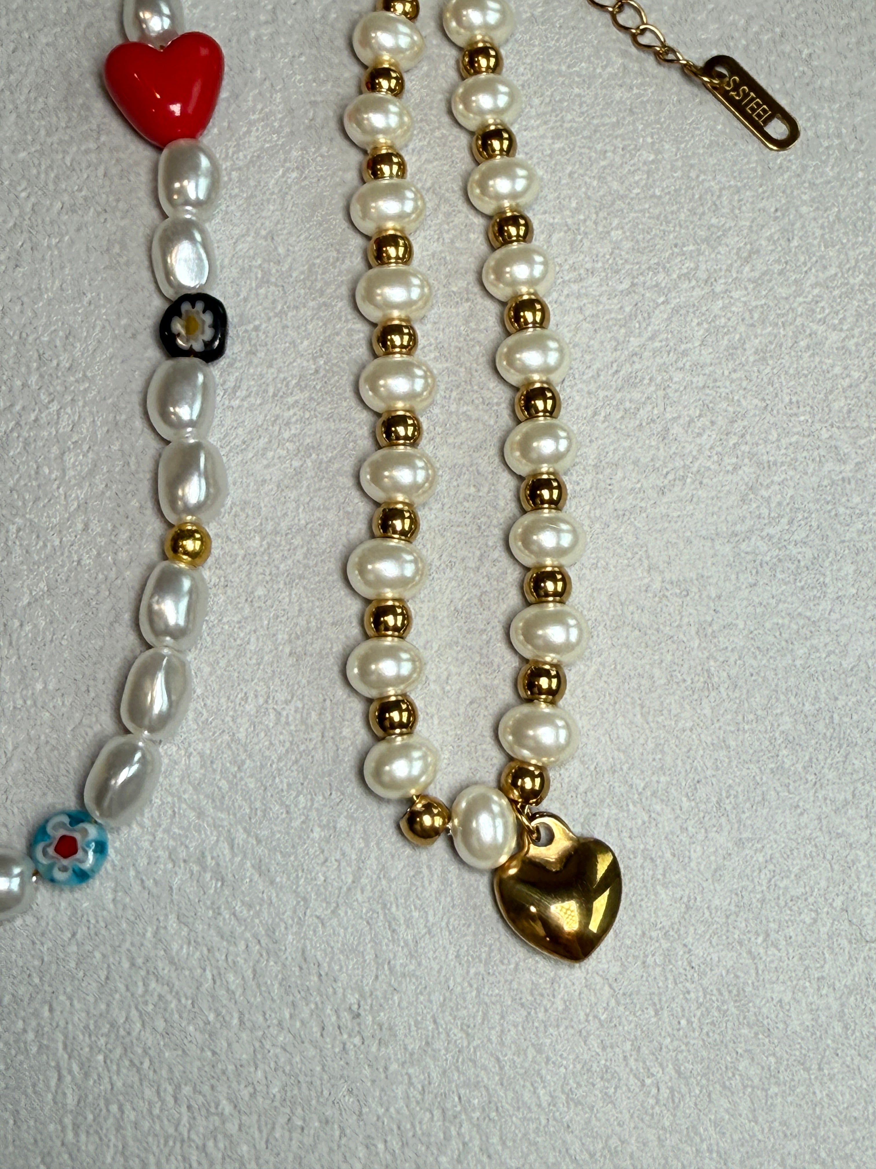 Heart Pendant Pearl Beaded Bracelet