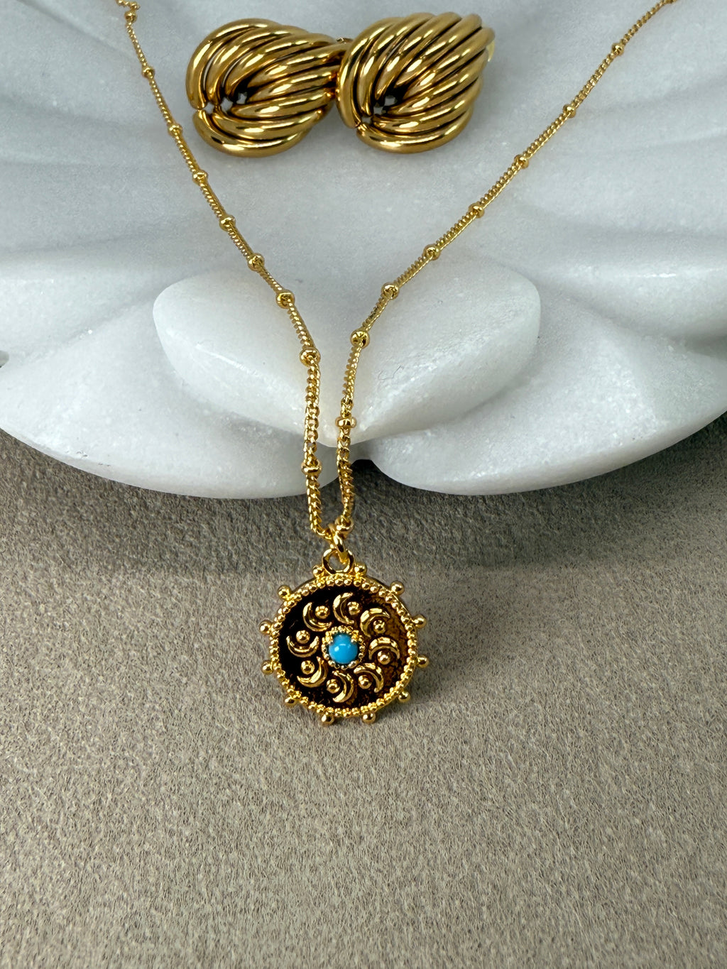 Stassie 18K Gold Turquoise Stone Sun Necklace