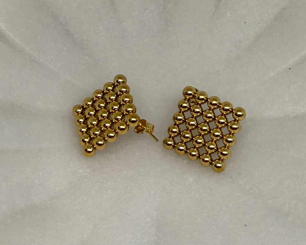 Therese 18K Gold Non-Tarnish Beaded Square Earrings