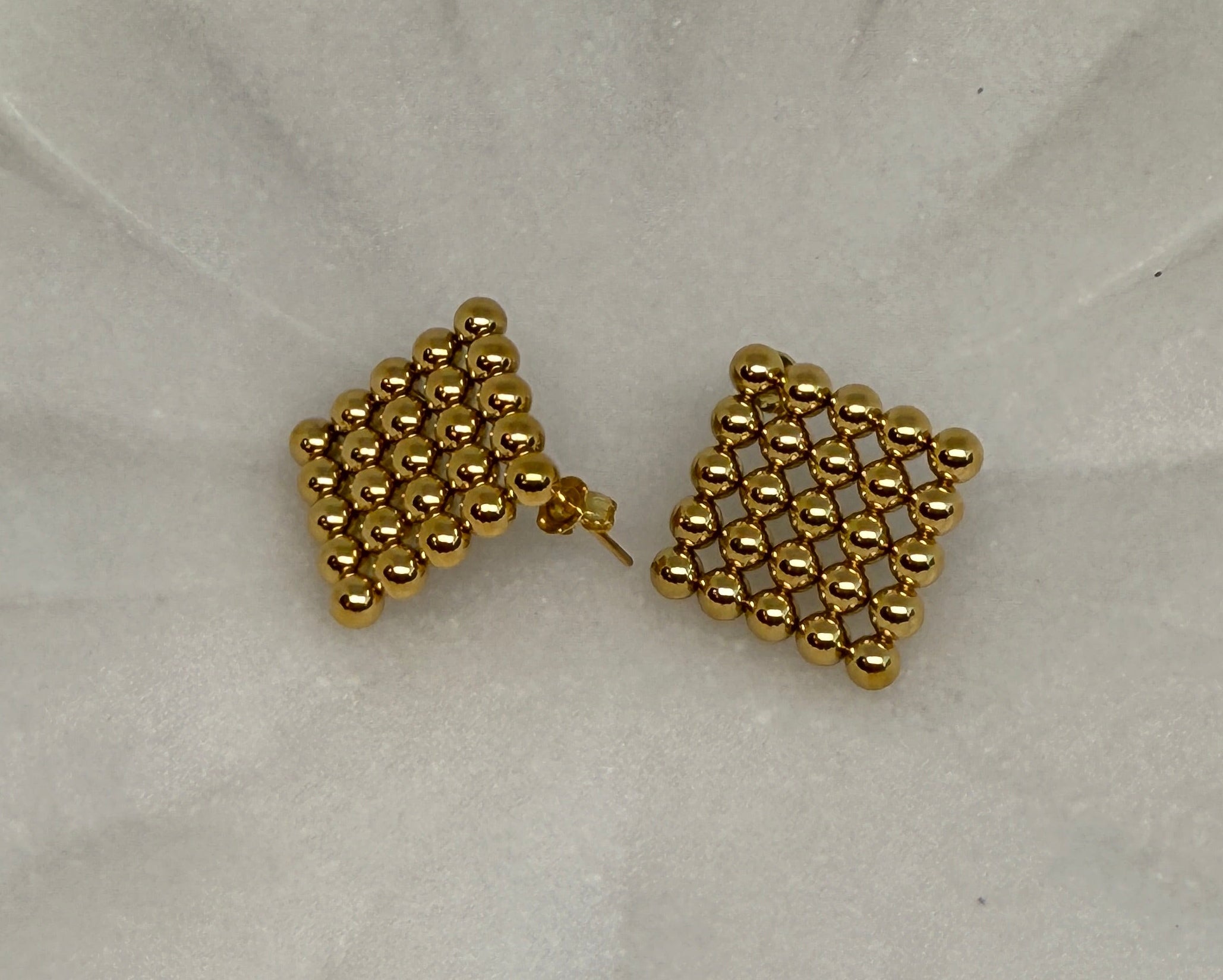 Therese 18K Gold Non-Tarnish Beaded Square Earrings