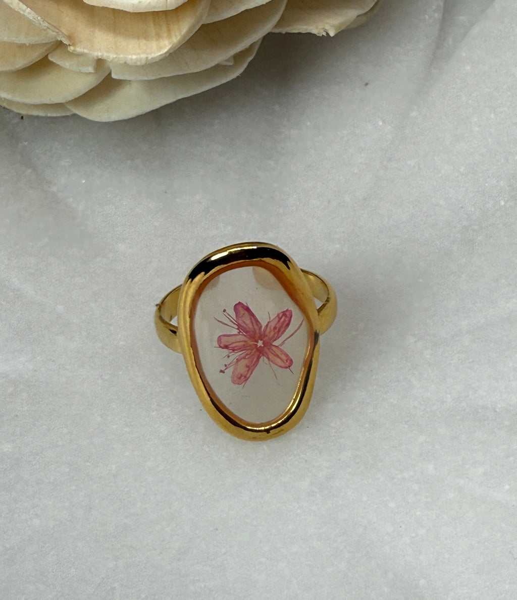 Flint 18K Gold Non-Tarnish Pink Floral Statement Ring